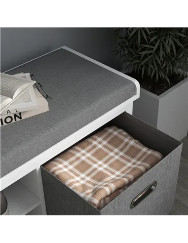 HOMCOM Shoe Storage Bench, with Cushion Seat - White/Grey