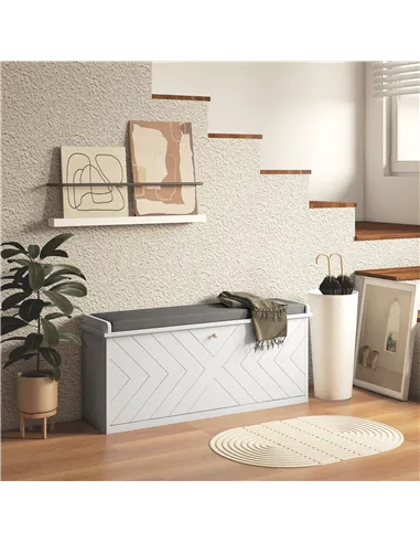 HOMCOM 10-Shoe Storage Bench, with Padded Top Seat - White/Grey