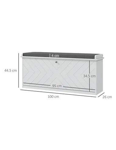 HOMCOM 10-Shoe Storage Bench, with Padded Top Seat - White/Grey