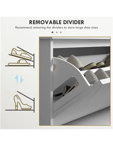 HOMCOM 10-Shoe Storage Bench, with Padded Top Seat - White/Grey