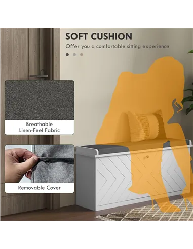 HOMCOM 10-Shoe Storage Bench, with Padded Top Seat - White/Grey