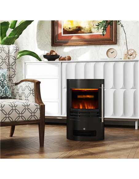HOMCOM 1000W/2000W Freestanding Electric Fireplace, Indoor Heater Fire Stove with Log Burner Effect Flame, Thermostat Control