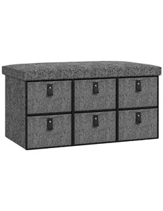 HOMCOM Six-Drawer Shoe Storage Bench, with Padded Top Seat - Dark Grey