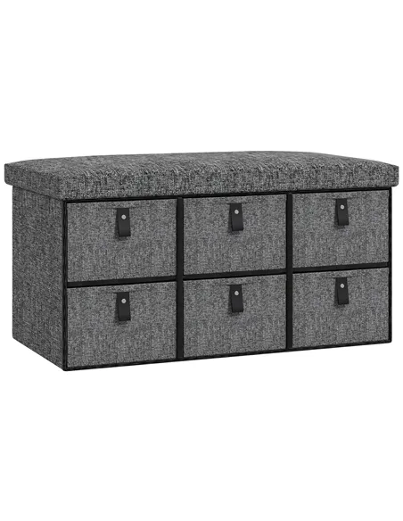 HOMCOM Six-Drawer Shoe Storage Bench, with Padded Top Seat - Dark Grey