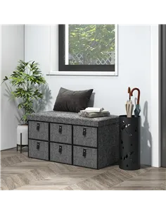 HOMCOM Six-Drawer Shoe Storage Bench, with Padded Top Seat - Dark Grey 2