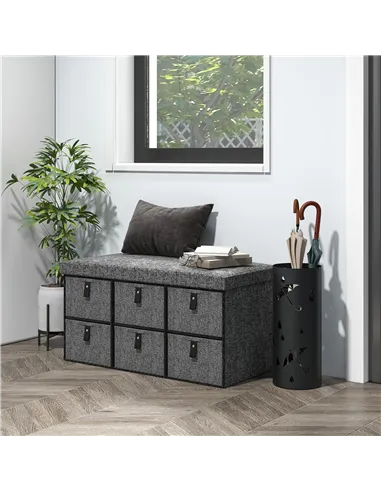 HOMCOM Six-Drawer Shoe Storage Bench, with Padded Top Seat - Dark Grey