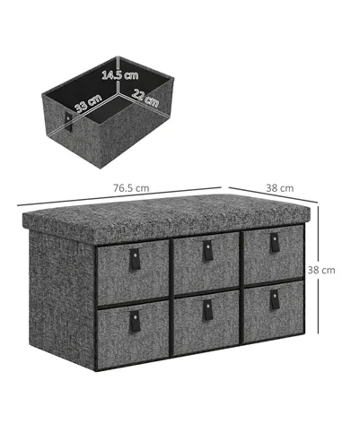 HOMCOM Six-Drawer Shoe Storage Bench, with Padded Top Seat - Dark Grey