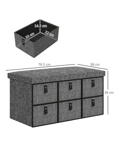 HOMCOM Six-Drawer Shoe Storage Bench, with Padded Top Seat - Dark Grey