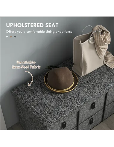 HOMCOM Six-Drawer Shoe Storage Bench, with Padded Top Seat - Dark Grey