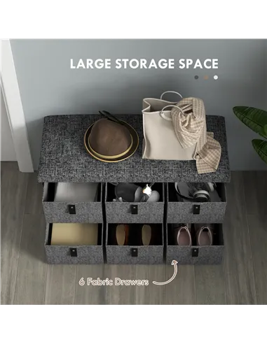 HOMCOM Six-Drawer Shoe Storage Bench, with Padded Top Seat - Dark Grey