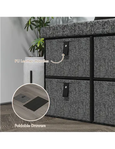 HOMCOM Six-Drawer Shoe Storage Bench, with Padded Top Seat - Dark Grey