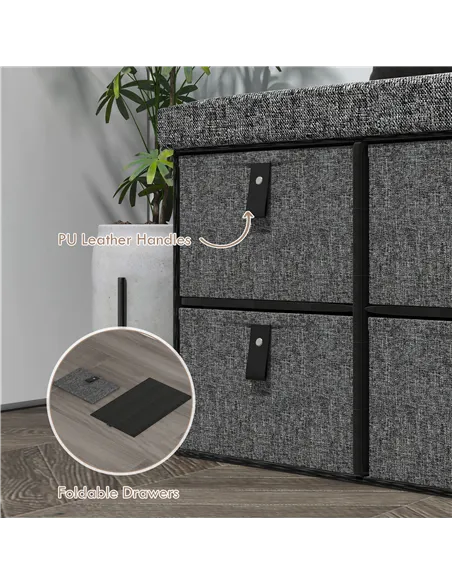 HOMCOM Six-Drawer Shoe Storage Bench, with Padded Top Seat - Dark Grey