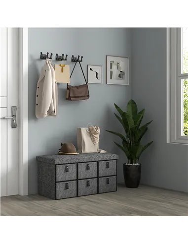 HOMCOM Six-Drawer Shoe Storage Bench, with Padded Top Seat - Dark Grey