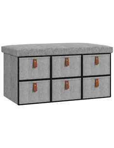 HOMCOM Shoe Bench with Seat, Shoe Storage Bench with Cushion and 6 Fabric Drawers for Entryway, Hallway, Living Room, Bedroom, L