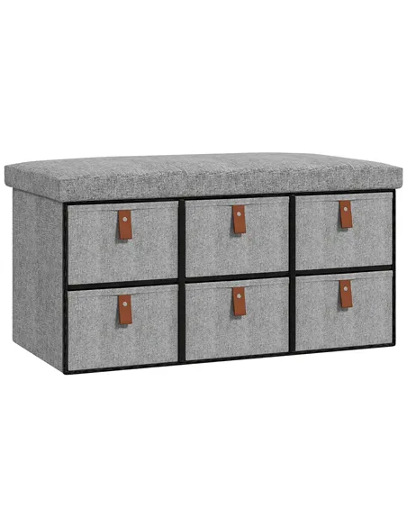 HOMCOM Shoe Bench with Seat, Shoe Storage Bench with Cushion and 6 Fabric Drawers for Entryway, Hallway, Living Room, Bedroom, L