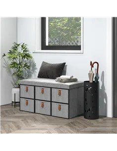 HOMCOM Shoe Bench with Seat, Shoe Storage Bench with Cushion and 6 Fabric Drawers for Entryway, Hallway, Living Room, Bedroom, L 2