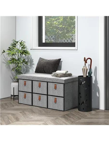 HOMCOM Shoe Bench with Seat, Shoe Storage Bench with Cushion and 6 Fabric Drawers for Entryway, Hallway, Living Room, Bedroom, L