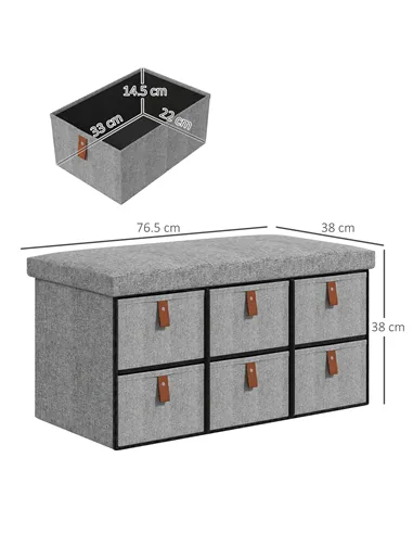 HOMCOM Shoe Bench with Seat, Shoe Storage Bench with Cushion and 6 Fabric Drawers for Entryway, Hallway, Living Room, Bedroom, L
