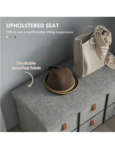 HOMCOM Shoe Bench with Seat, Shoe Storage Bench with Cushion and 6 Fabric Drawers for Entryway, Hallway, Living Room, Bedroom, L