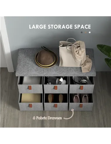 HOMCOM Shoe Bench with Seat, Shoe Storage Bench with Cushion and 6 Fabric Drawers for Entryway, Hallway, Living Room, Bedroom, L