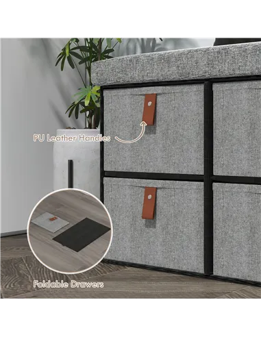 HOMCOM Shoe Bench with Seat, Shoe Storage Bench with Cushion and 6 Fabric Drawers for Entryway, Hallway, Living Room, Bedroom, L