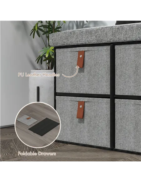 HOMCOM Shoe Bench with Seat, Shoe Storage Bench with Cushion and 6 Fabric Drawers for Entryway, Hallway, Living Room, Bedroom, L