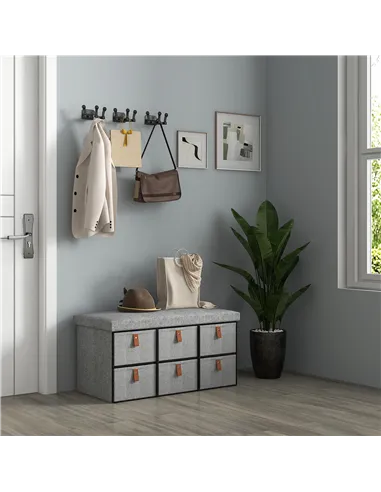 HOMCOM Shoe Bench with Seat, Shoe Storage Bench with Cushion and 6 Fabric Drawers for Entryway, Hallway, Living Room, Bedroom, L