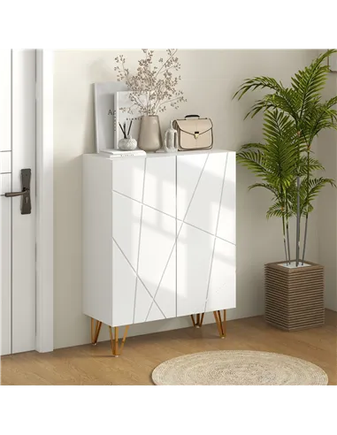 HOMCOM Narrow Shoe Storage Cabinet with Soft-Close Hinges and Adjustable Shelves for 15-20 Pairs of Shoes, White