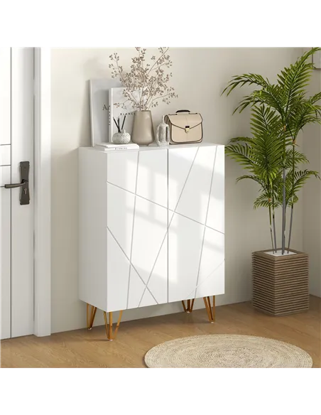 HOMCOM Narrow Shoe Storage Cabinet with Soft-Close Hinges and Adjustable Shelves for 15-20 Pairs of Shoes, White
