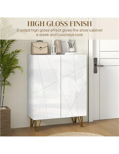 HOMCOM Narrow Shoe Storage Cabinet with Soft-Close Hinges and Adjustable Shelves for 15-20 Pairs of Shoes, White