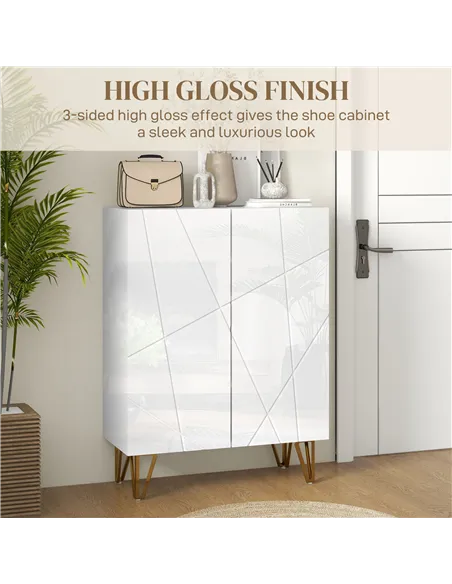 HOMCOM Narrow Shoe Storage Cabinet with Soft-Close Hinges and Adjustable Shelves for 15-20 Pairs of Shoes, White