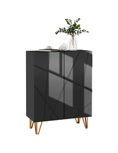 HOMCOM Narrow Shoe Storage Cabinet with Soft-Close Hinges and Adjustable Shelves for 15-20 Pairs of Shoes, Black