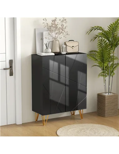 HOMCOM Narrow Shoe Storage Cabinet with Soft-Close Hinges and Adjustable Shelves for 15-20 Pairs of Shoes, Black