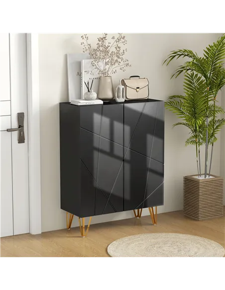 HOMCOM Narrow Shoe Storage Cabinet with Soft-Close Hinges and Adjustable Shelves for 15-20 Pairs of Shoes, Black