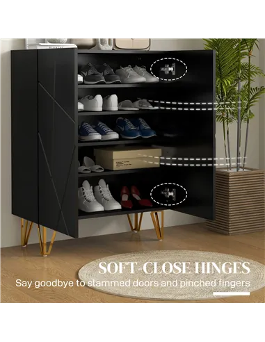 HOMCOM Narrow Shoe Storage Cabinet with Soft-Close Hinges and Adjustable Shelves for 15-20 Pairs of Shoes, Black