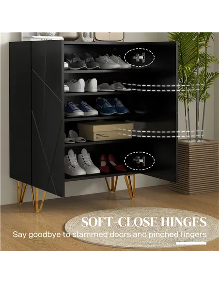 HOMCOM Narrow Shoe Storage Cabinet with Soft-Close Hinges and Adjustable Shelves for 15-20 Pairs of Shoes, Black
