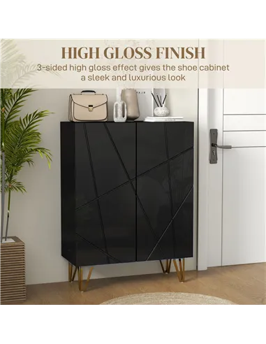 HOMCOM Narrow Shoe Storage Cabinet with Soft-Close Hinges and Adjustable Shelves for 15-20 Pairs of Shoes, Black