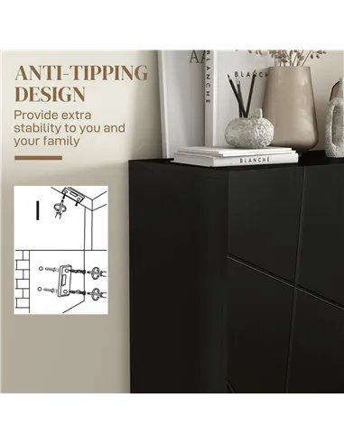 HOMCOM Narrow Shoe Storage Cabinet with Soft-Close Hinges and Adjustable Shelves for 15-20 Pairs of Shoes, Black