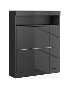 HOMCOM 16 Shoe Pair Storage Cabinet, with Flip Doors - High Gloss Black