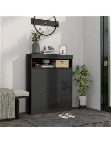 HOMCOM 16 Shoe Pair Storage Cabinet, with Flip Doors - High Gloss Black