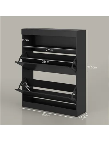 HOMCOM 16 Shoe Pair Storage Cabinet, with Flip Doors - High Gloss Black