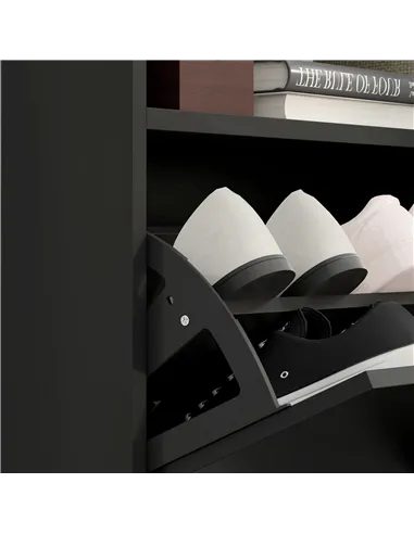 HOMCOM 16 Shoe Pair Storage Cabinet, with Flip Doors - High Gloss Black