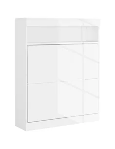 HOMCOM 16 Shoe Pair Storage Cabinet, with Flip Doors - High Gloss White