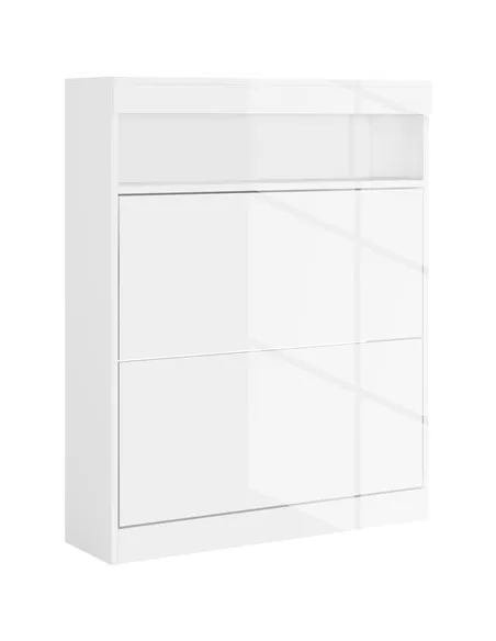 HOMCOM 16 Shoe Pair Storage Cabinet, with Flip Doors - High Gloss White