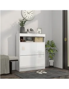 HOMCOM 16 Shoe Pair Storage Cabinet, with Flip Doors - High Gloss White 2