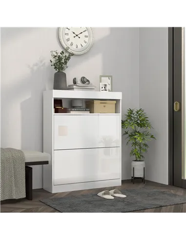 HOMCOM 16 Shoe Pair Storage Cabinet, with Flip Doors - High Gloss White