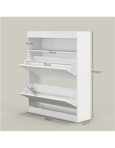 HOMCOM 16 Shoe Pair Storage Cabinet, with Flip Doors - High Gloss White