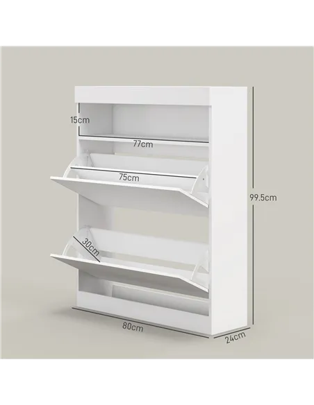 HOMCOM 16 Shoe Pair Storage Cabinet, with Flip Doors - High Gloss White