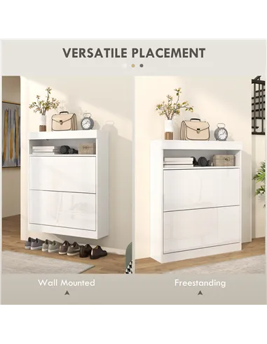 HOMCOM 16 Shoe Pair Storage Cabinet, with Flip Doors - High Gloss White