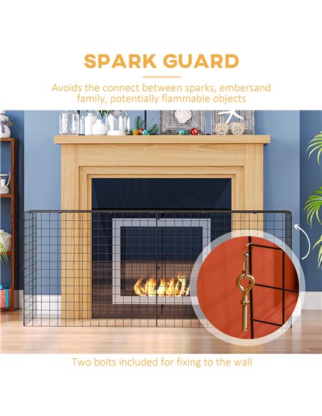 HOMCOM Extendable Fire Guard Screen, Freestanding Fire Screen Spark Guard, Folding Fireplace Cover, Wire Mesh, 81.5-160cm, Black